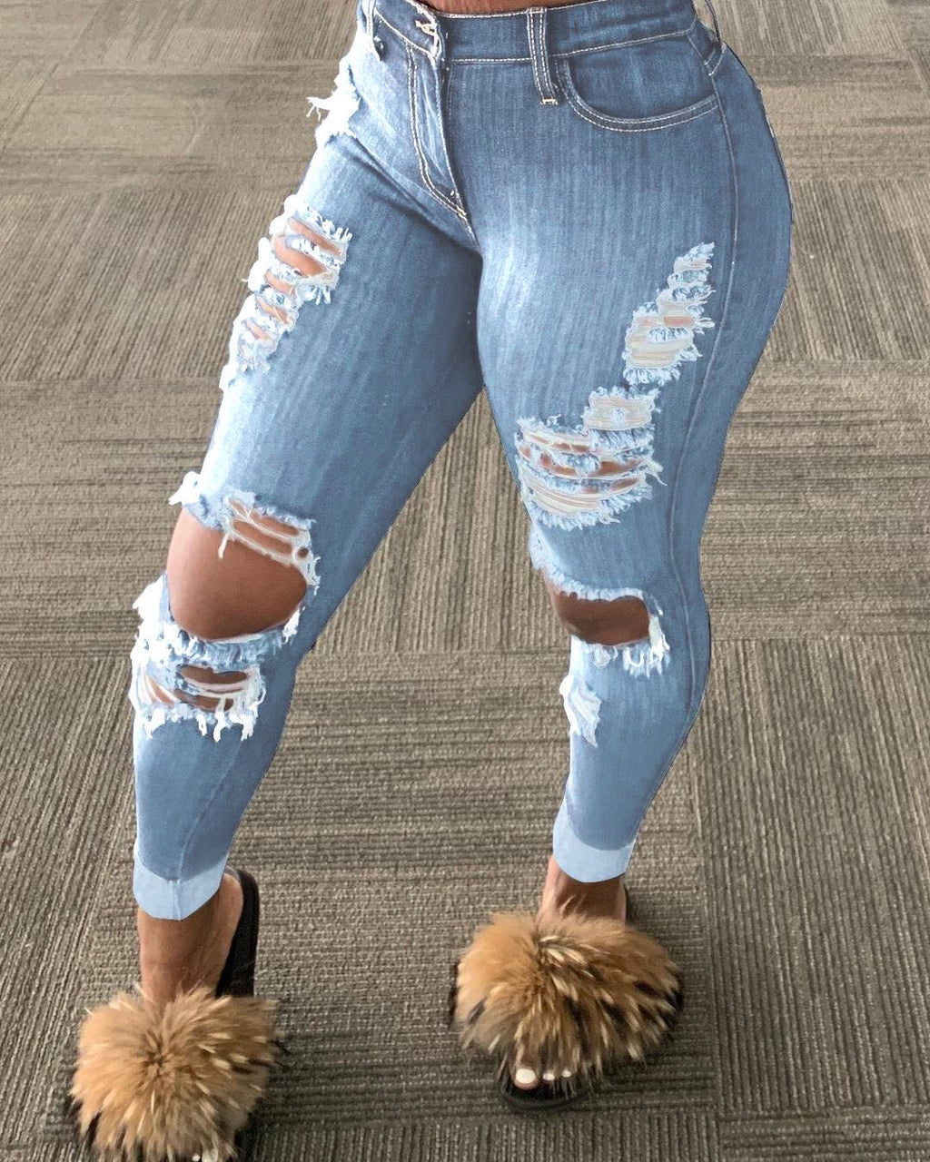 Solid High Waist Jeans