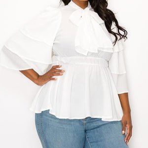 Bell Sleeves Bow Tie Neck Top