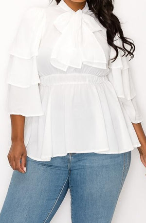 Bell Sleeves Bow Tie Neck Top