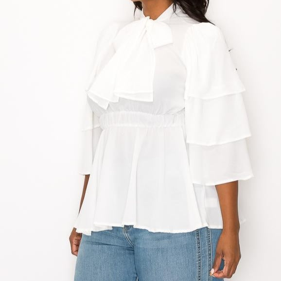 Bell Sleeves Bow Tie Neck Top