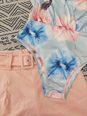 Floral Print V-Neck Wrap Cami Top & Shorts Set