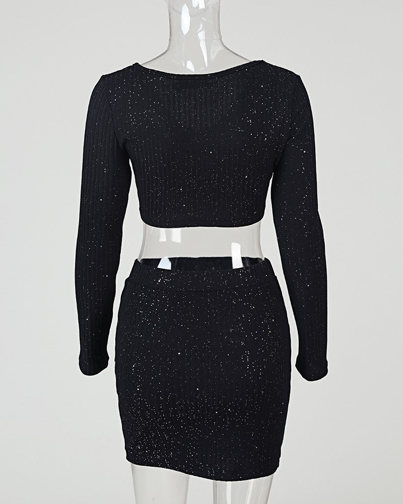 Off Shoulder Crop Top & Skirt Set