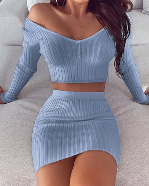 Off Shoulder Crop Top & Skirt Set