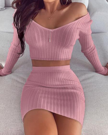 Off Shoulder Crop Top & Skirt Set