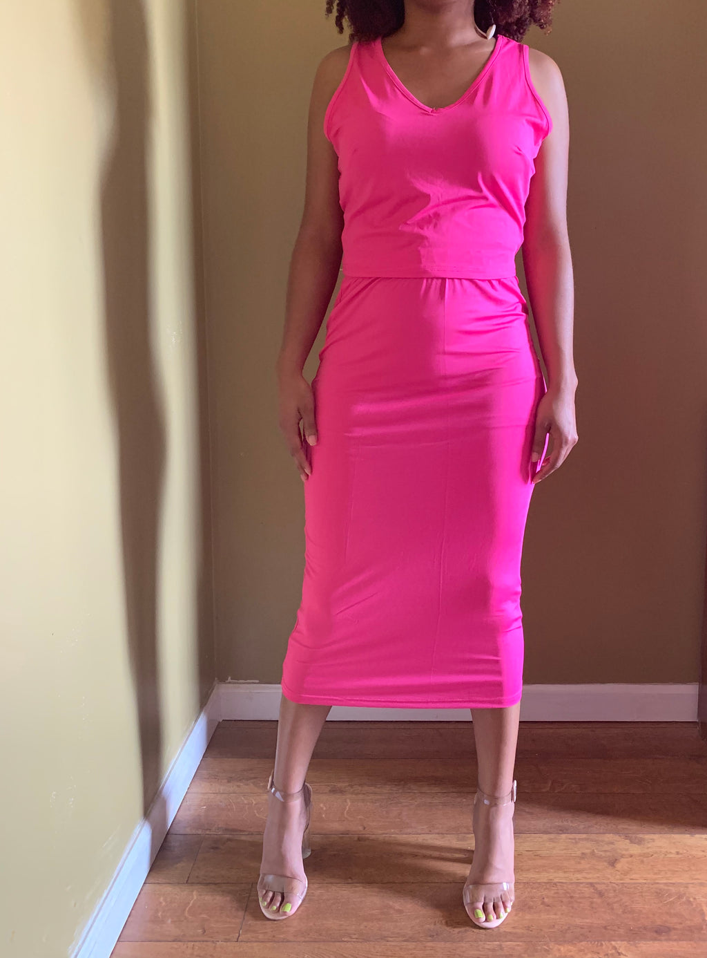 Pink Two Piece set W/ Long Skirt
