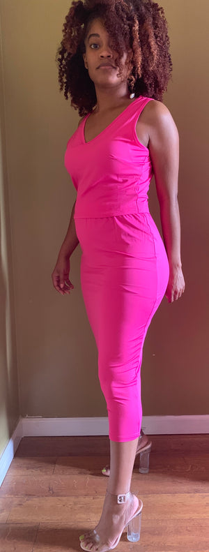 Pink Two Piece set W/ Long Skirt